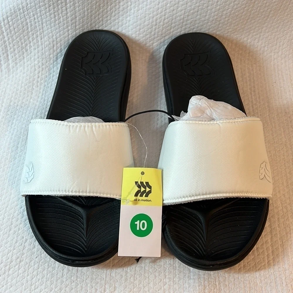 all in motion men’s slip on white flip flop sandals size 10‎